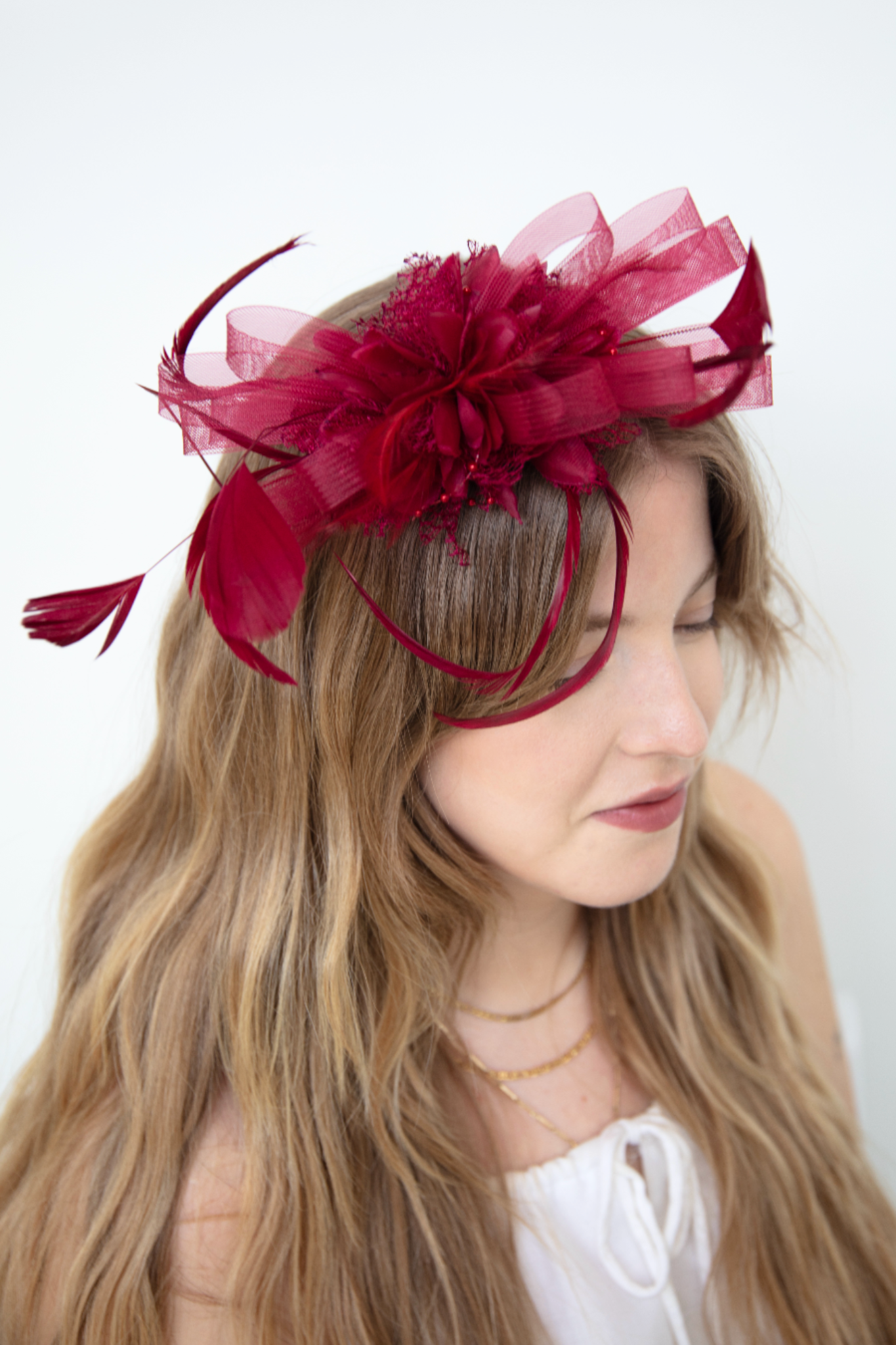 Roan Maroon Fascinator - RENTAL