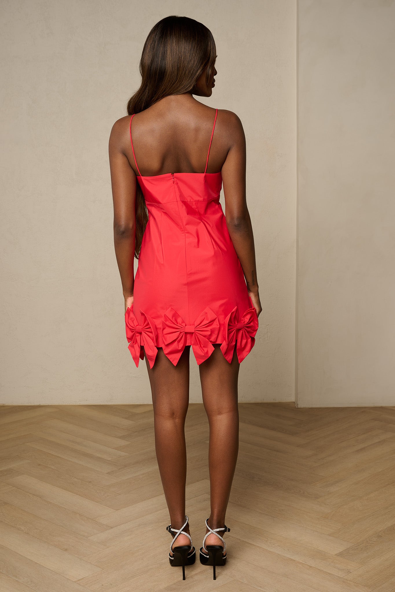 Kennedi Bow Mini Dress in Red by LoveShackFancy