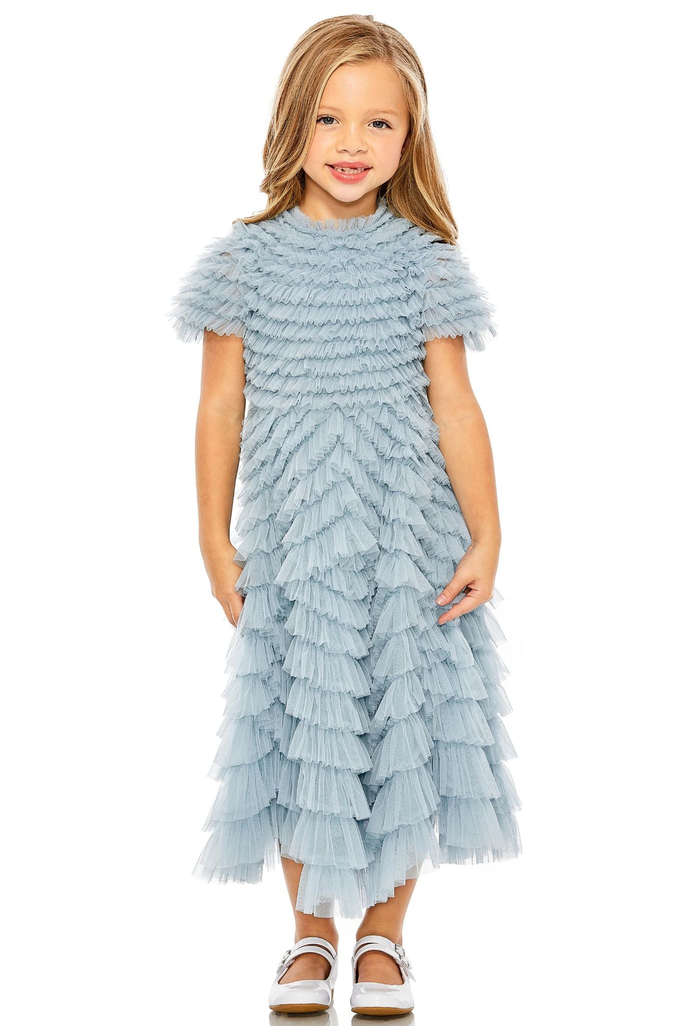 Winnie Ruffle Kids Dress in Blue by Mac Duggal - RENTAL