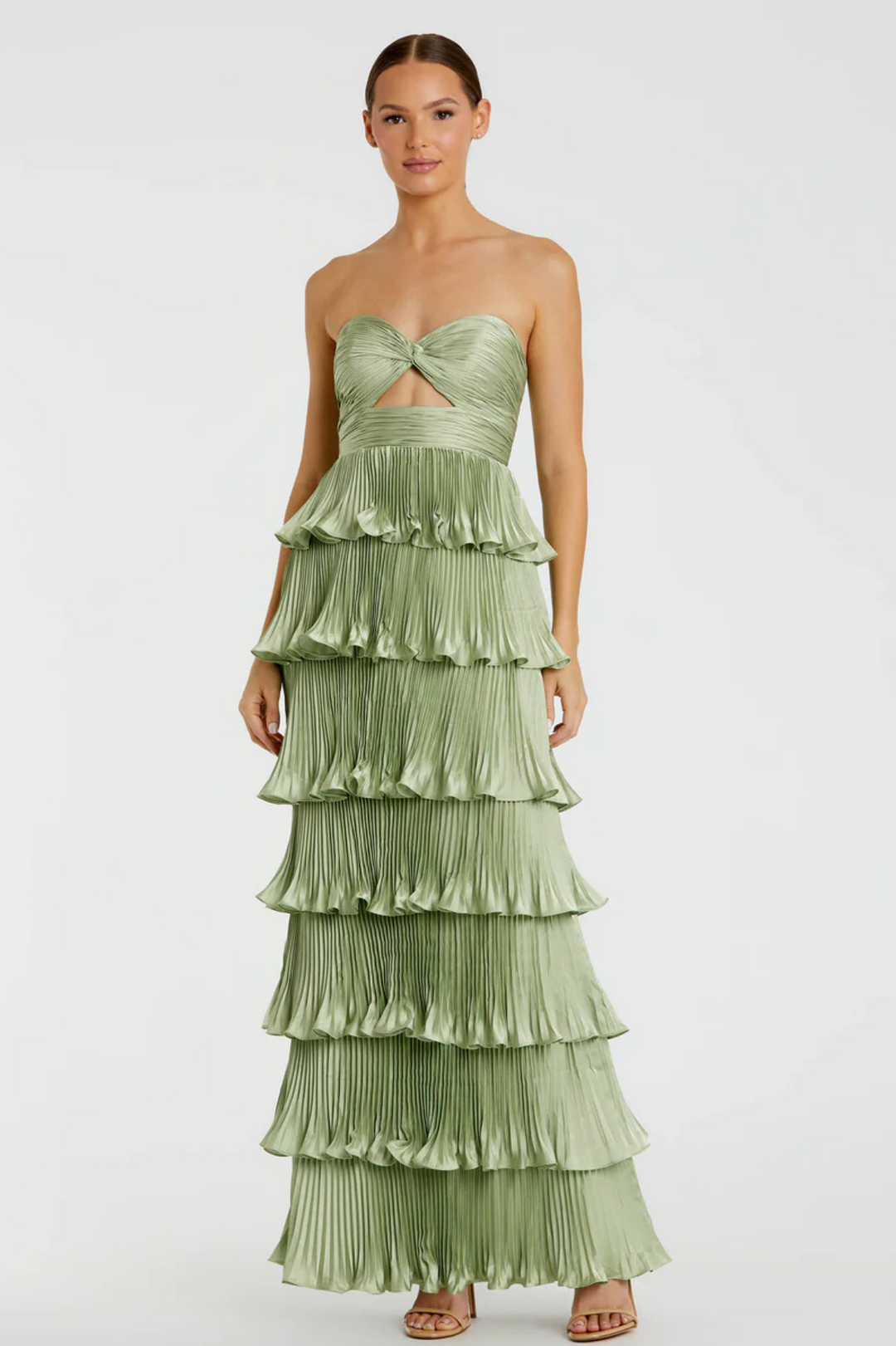 【Mac Duggal】Green Ruffle Tiered Floral Dress 関税送料込 Green Ruffle Tiered Chiffon Floral Dress | Mac Duggal