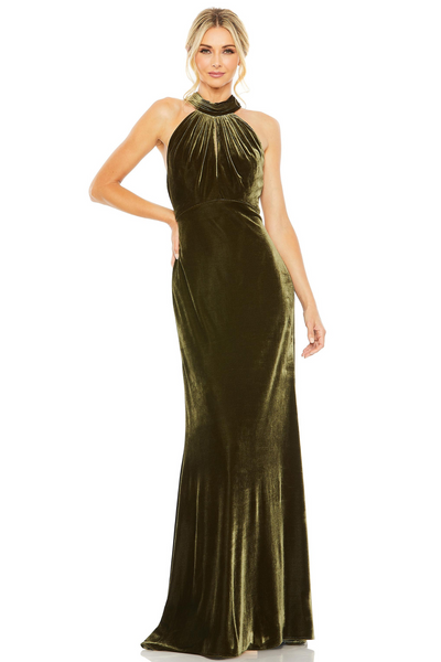 Pasha Halter Gown in Olive by Mac Duggal - RENTAL