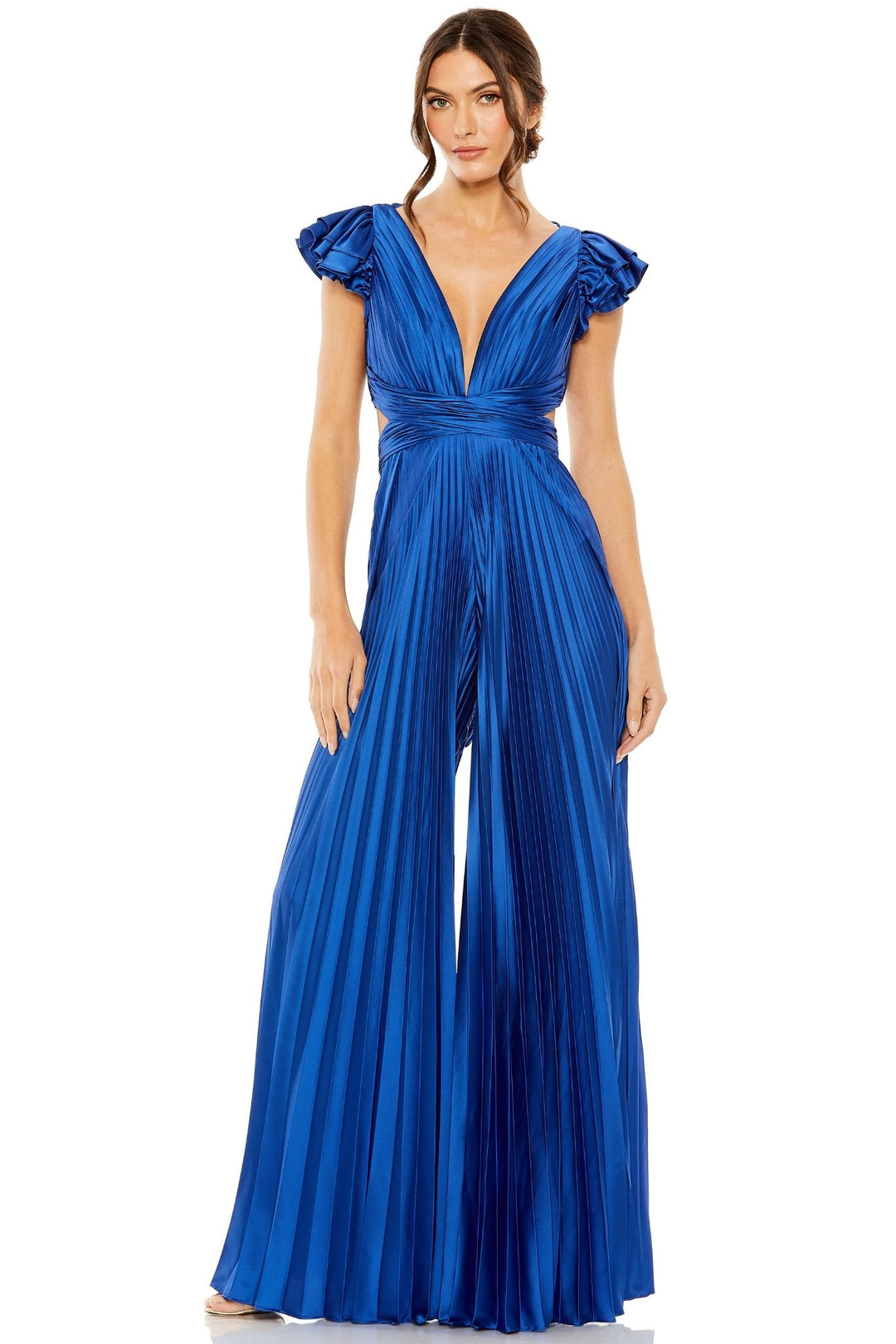 ★Mac Duggal★ Blue ノースリーブオープンバック マキシドレス フローラルオープンバックマキシバケーションドレスバケーション