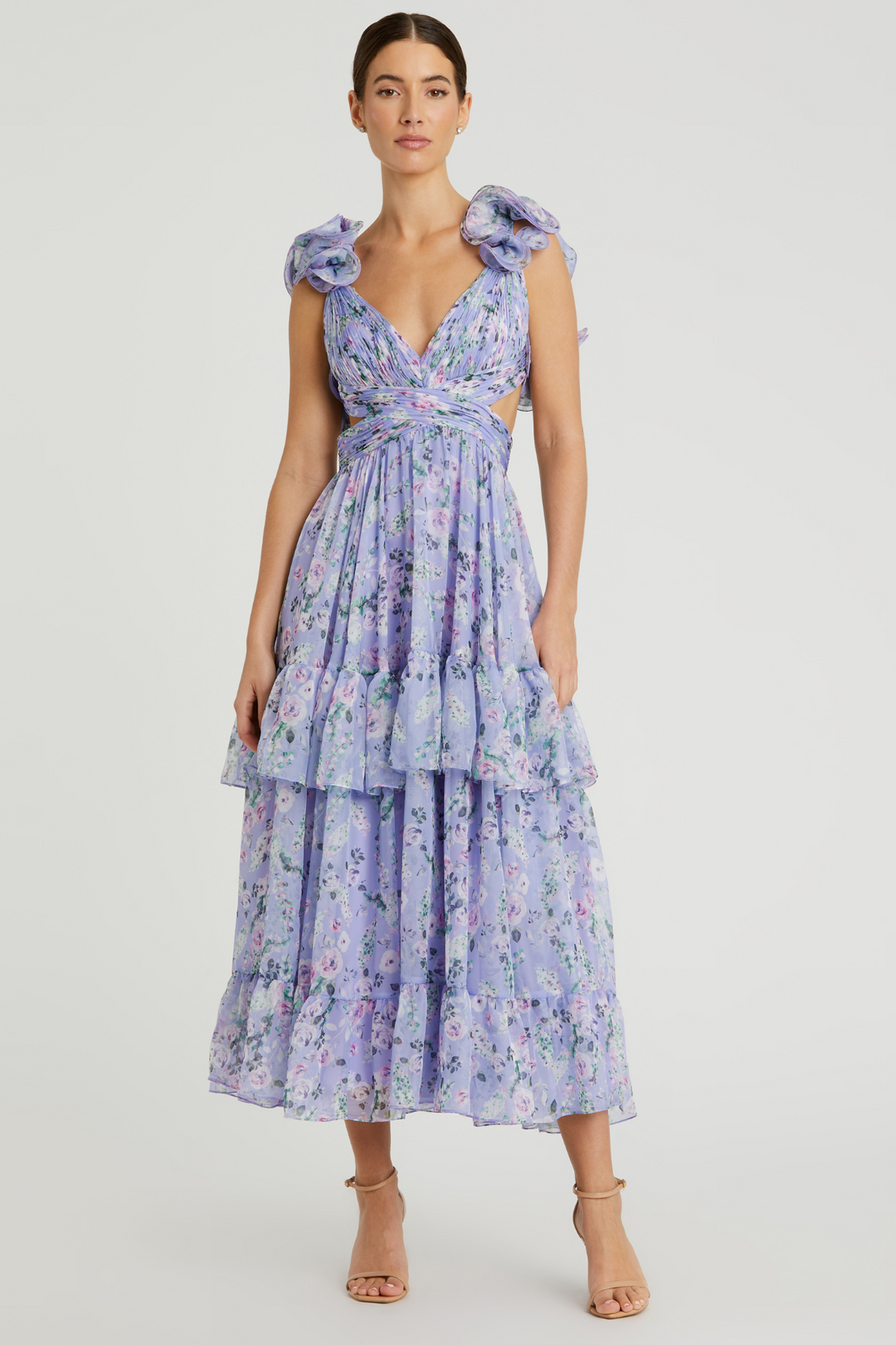 【Mac Duggal】Purple Foldover Jeweled Midi Dress 関税送料込 Purple Foldover Long Sleeve Jeweled Midi Dress - Mac Duggal
