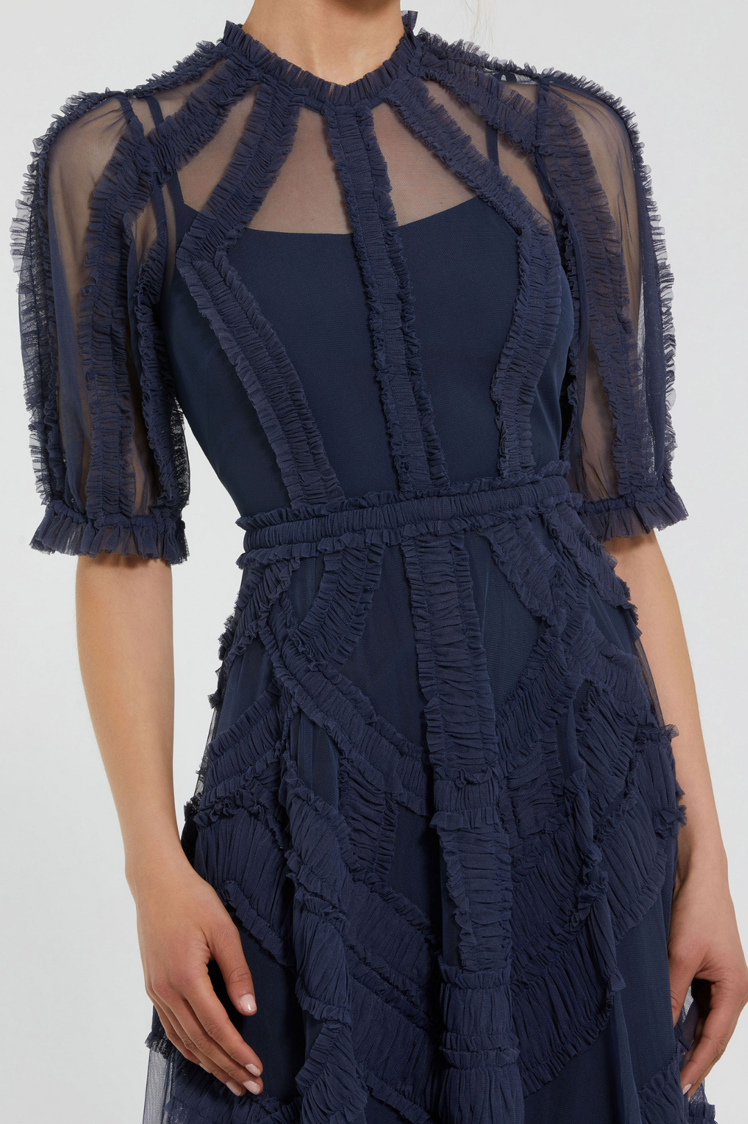 chinese dress ladies Embellished Long Flare Sleeve Mesh A Line Short Dress Embellished Mesh –  The Dress Outlet