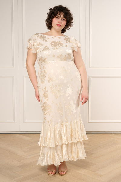 rixo london dress Ordinia Bouquet in Creme by inspired print created for Size:Size 18W Ashton Off Shoulder Velvet Short Bride