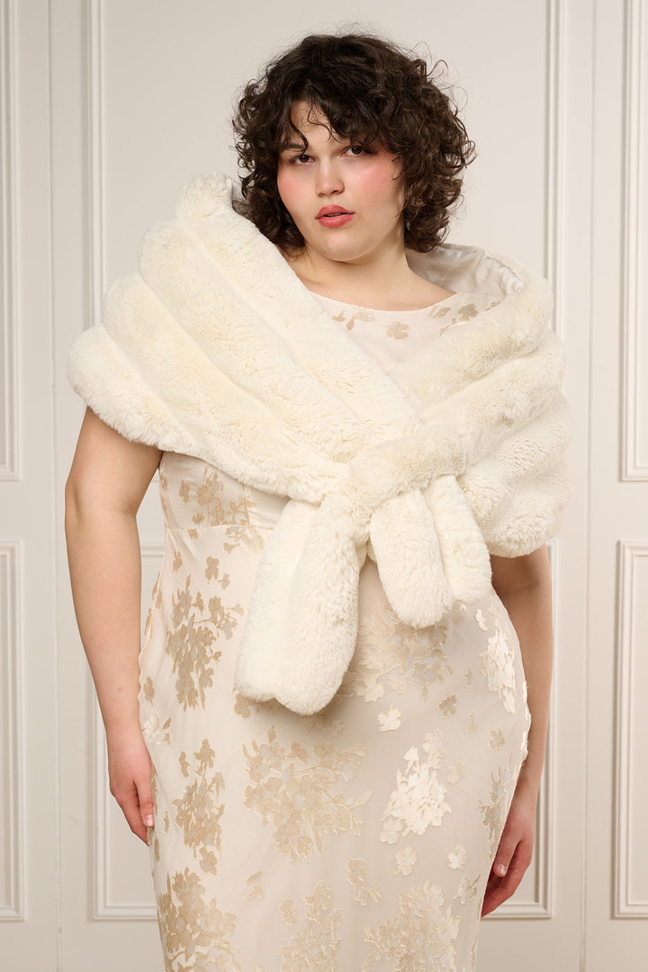 Maura Fur-Free White Chinchilla Shawl in White by THEIA Maura Fur-Free White Chinchilla Shawl in White by THEIA