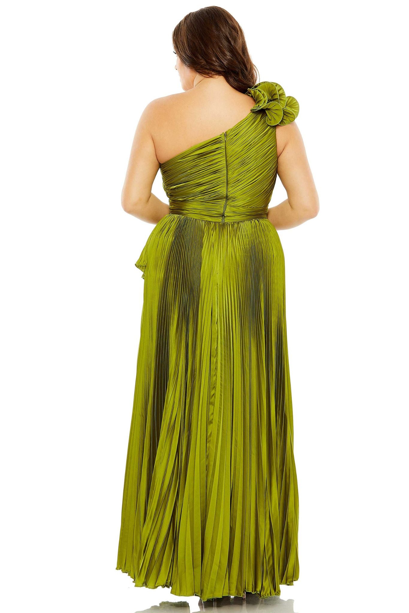 Amara One-Shoulder Gown in Apple Green by Mac Duggal - RENTAL