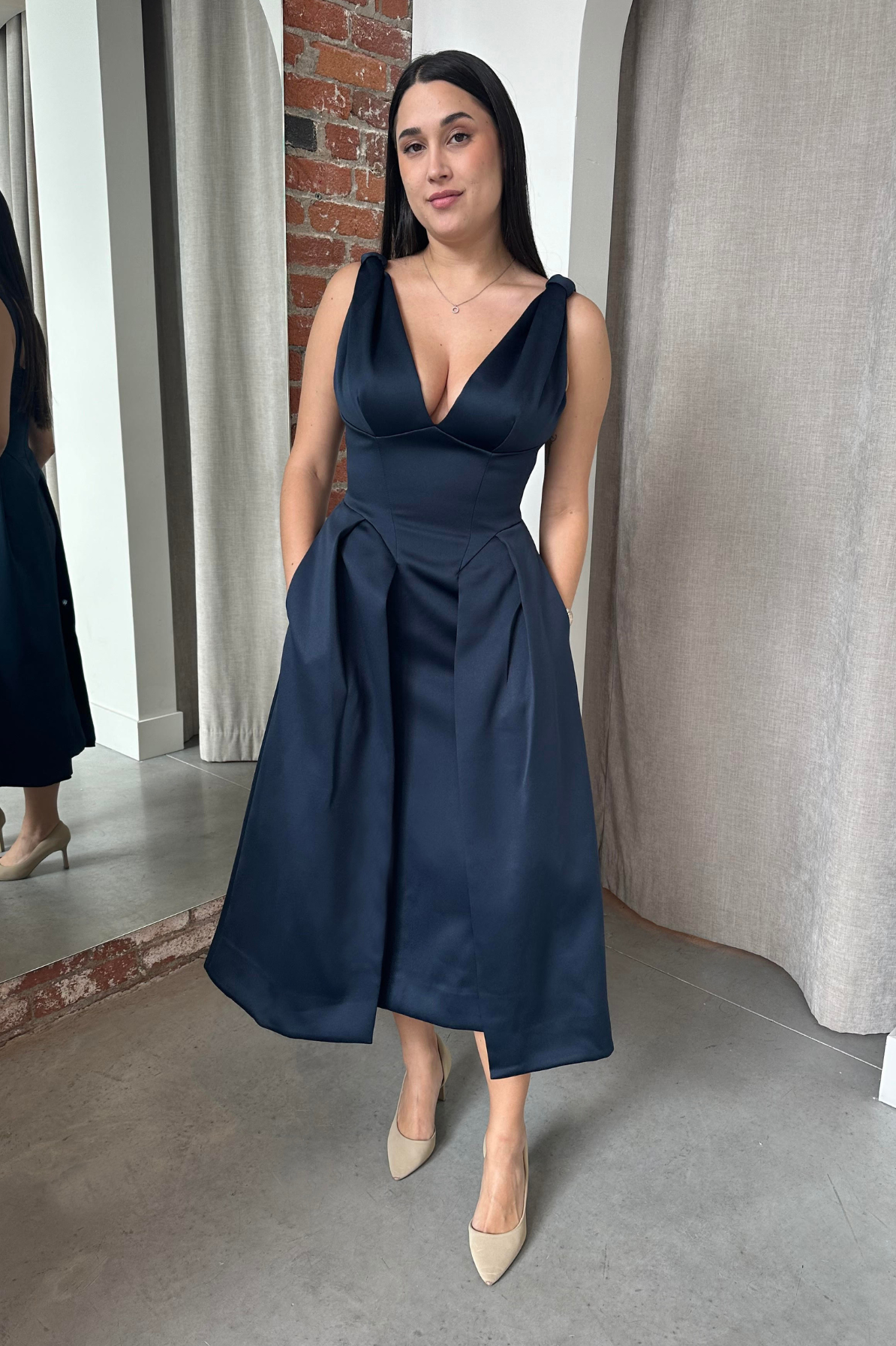Paloma Midnight Satin Midi Dress by House of CB- RENTAL