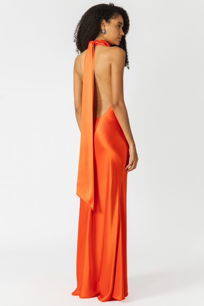 Penelope Satin Gown in Scarlet Orange by Sau Lee - RENTAL