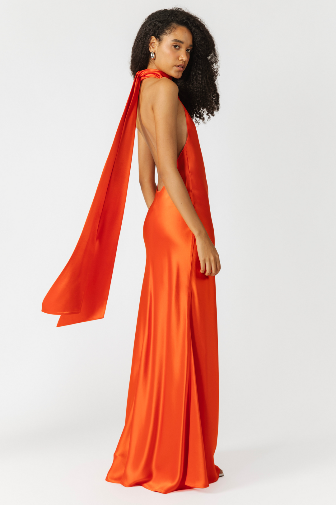Penelope Satin Gown in Scarlet Orange by Sau Lee
