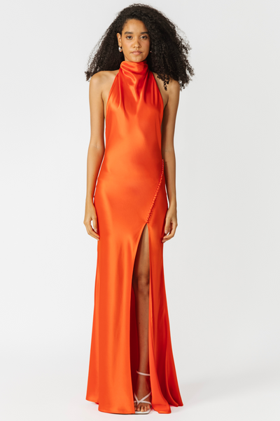 Penelope Satin Gown in Scarlet Orange by Sau Lee - RENTAL