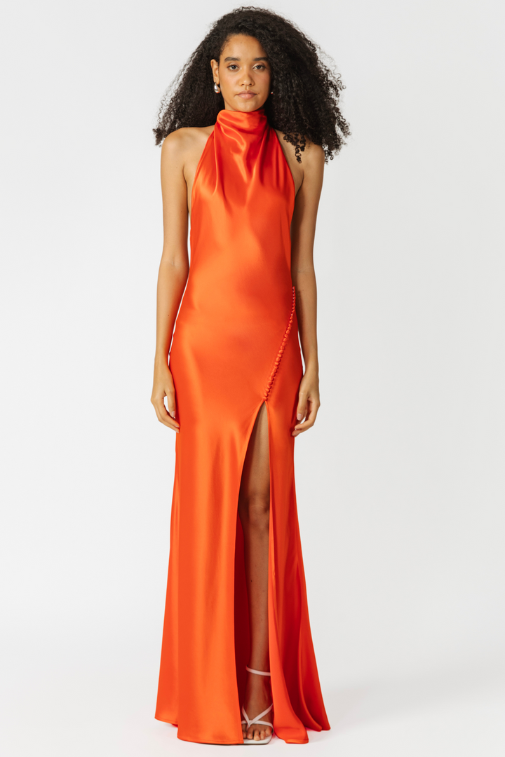 Penelope Satin Gown in Scarlet Orange by Sau Lee - Destination Black Tie Dress Rental