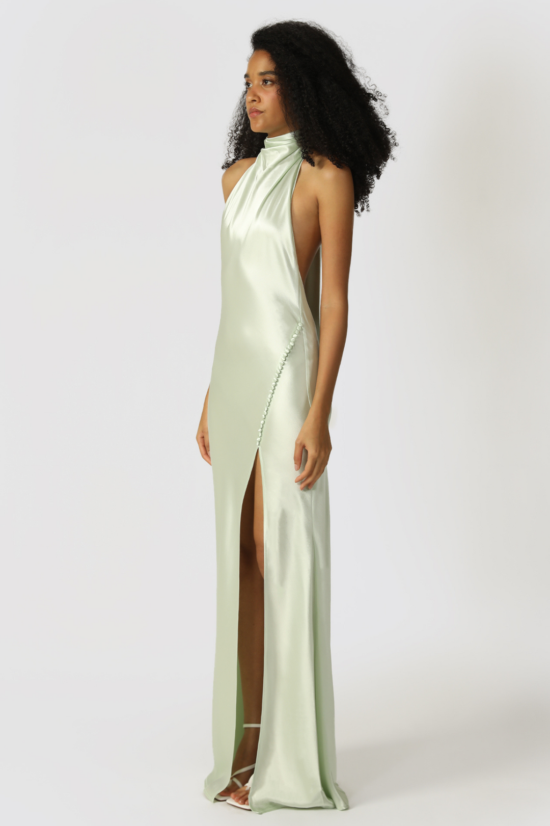 Penelope Satin Gown in Pistachio (Petite Length) by Sau Lee