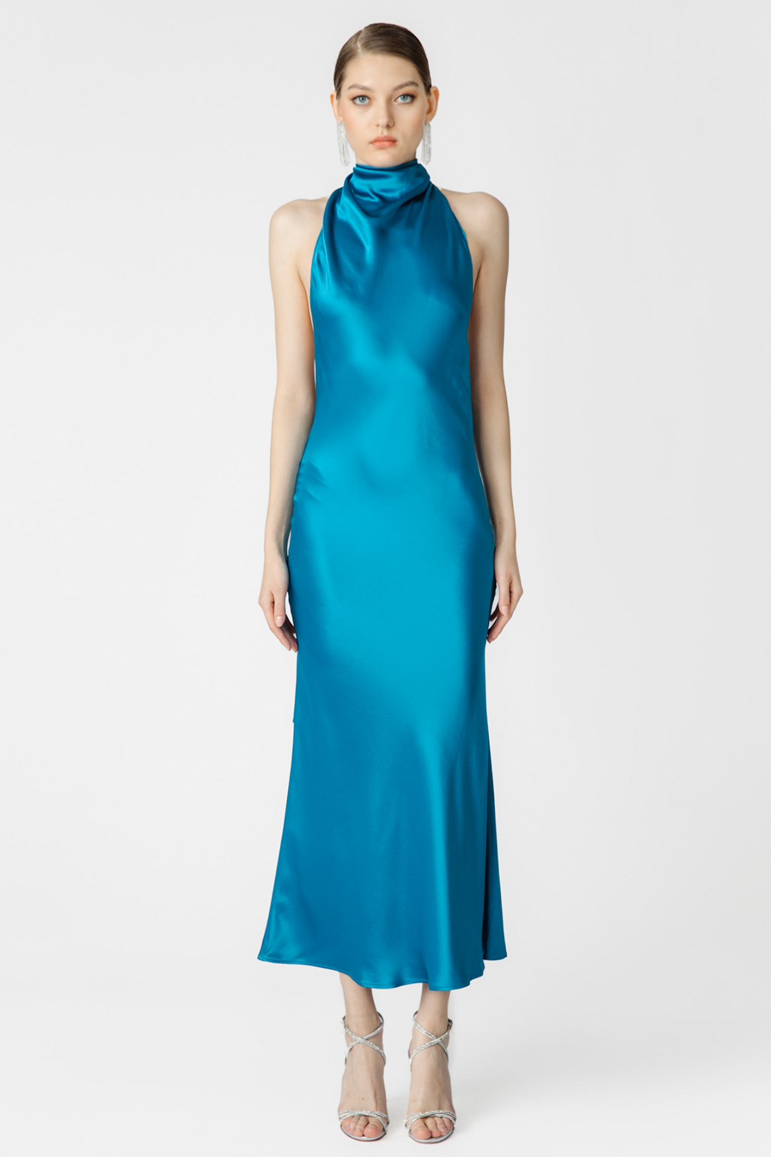 Pippa Petite Satin Gown in Peacock by Sau Lee