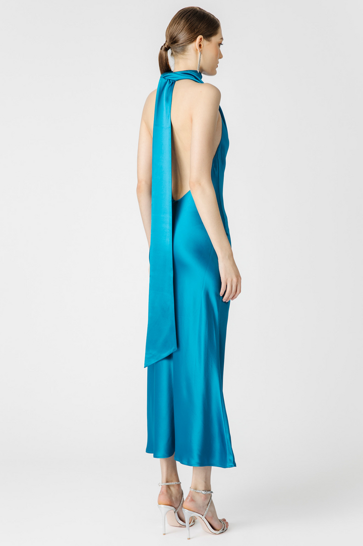 Pippa Petite Satin Gown in Peacock by Sau Lee