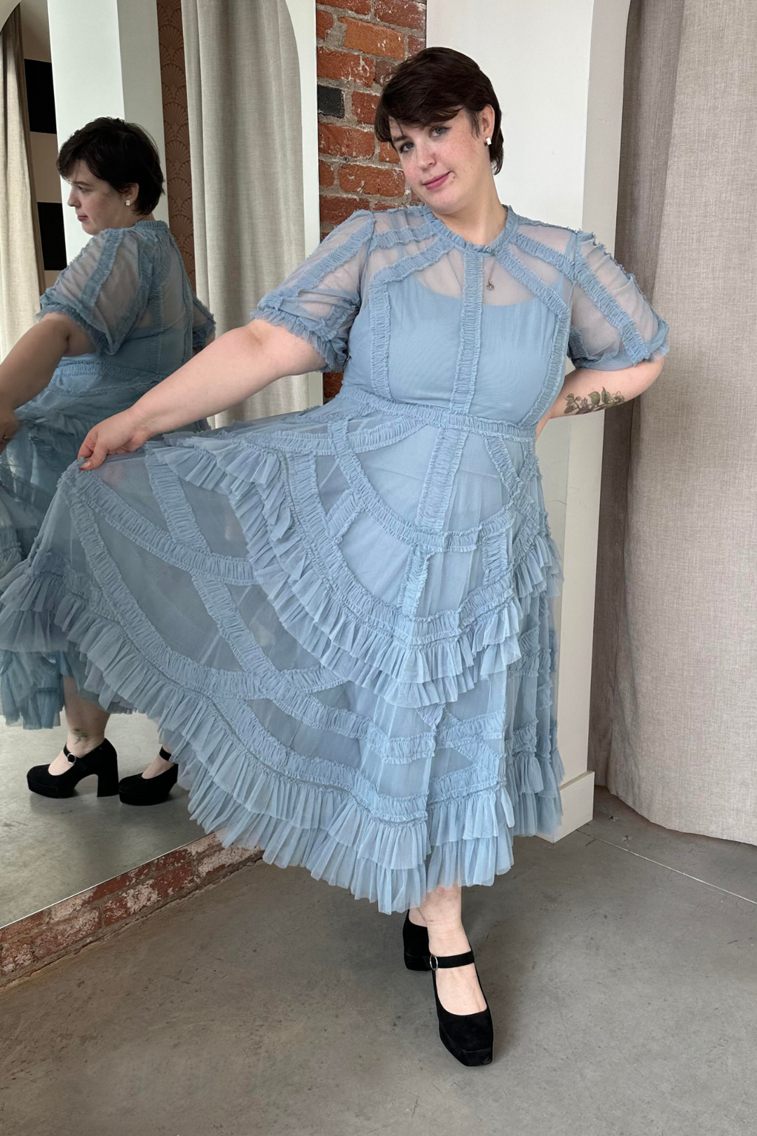 Periwinkle Ruffle Midi Dress by Mac Duggal - RENTAL – The Fitzroy