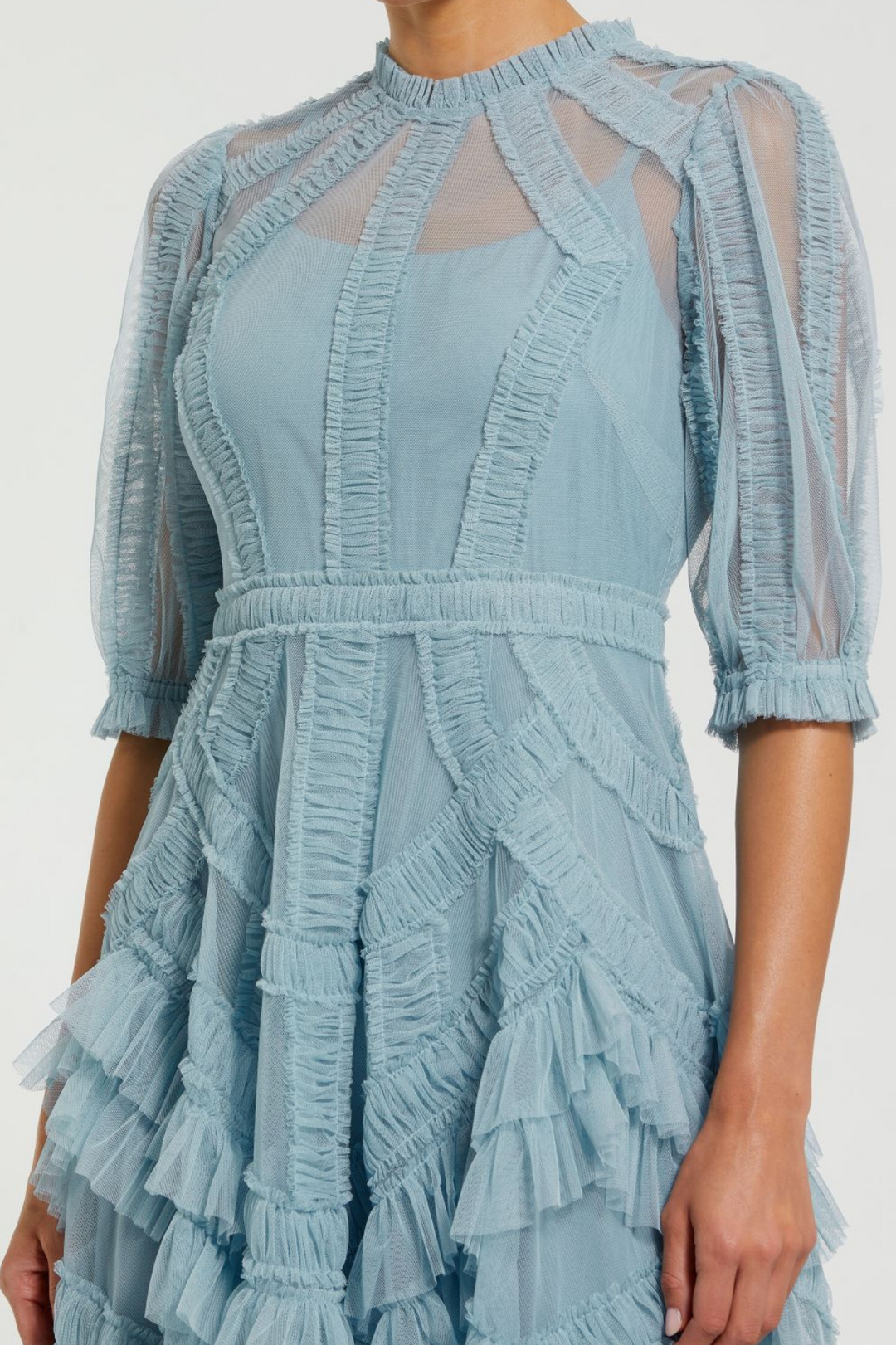 Periwinkle Ruffle Midi Dress by Mac Duggal