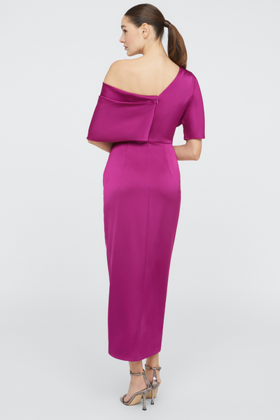 Rayna One Shoulder Draped Dress in Magenta by Theia Couture - RENTAL