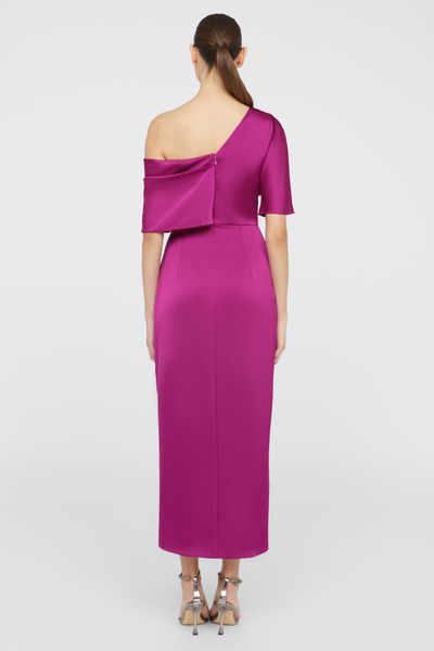 Rayna One Shoulder Draped Dress in Magenta by Theia Couture - RENTAL