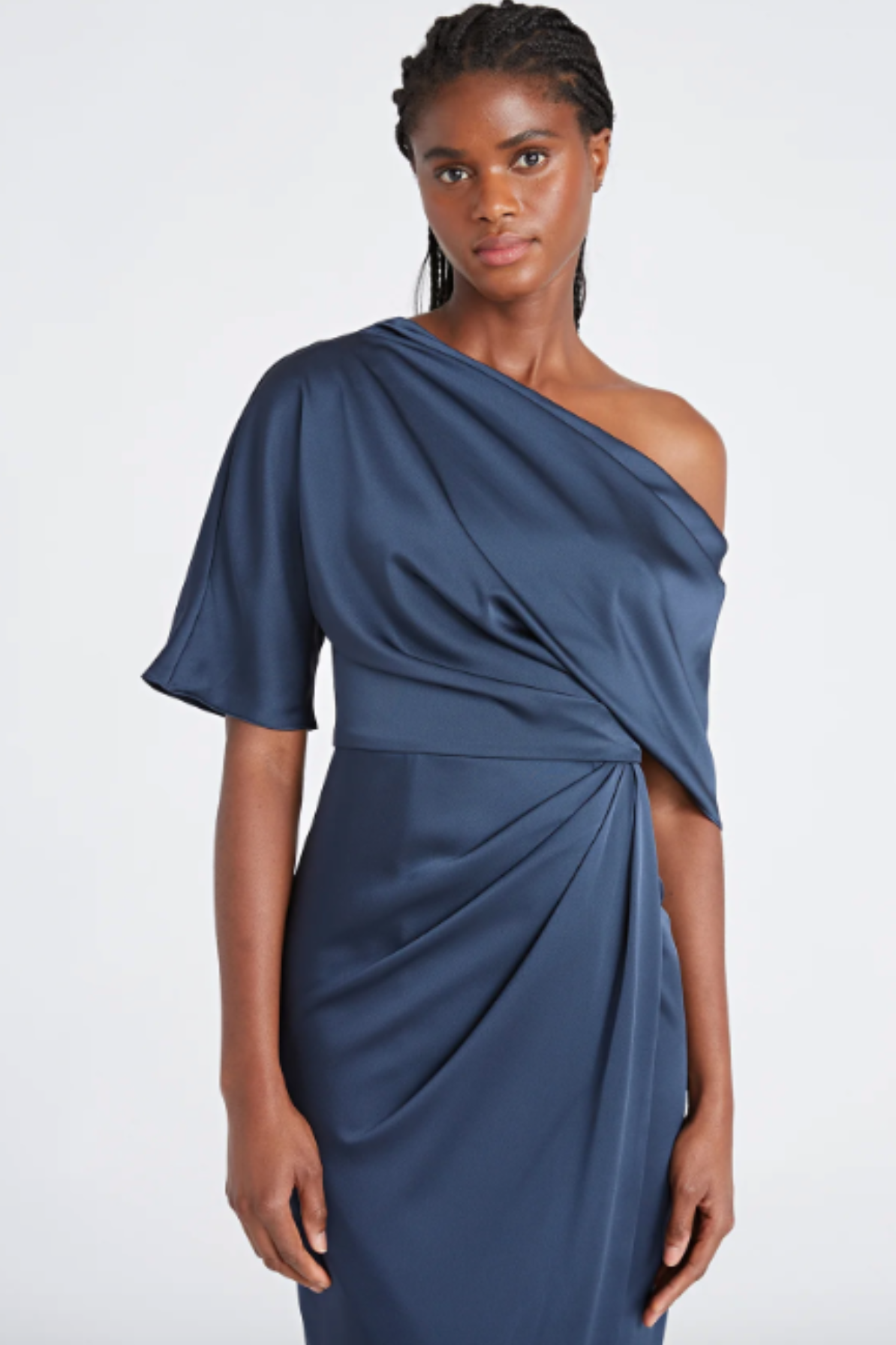 Rayna One Shoulder Draped Dress in Blue by Theia Couture - RENTAL