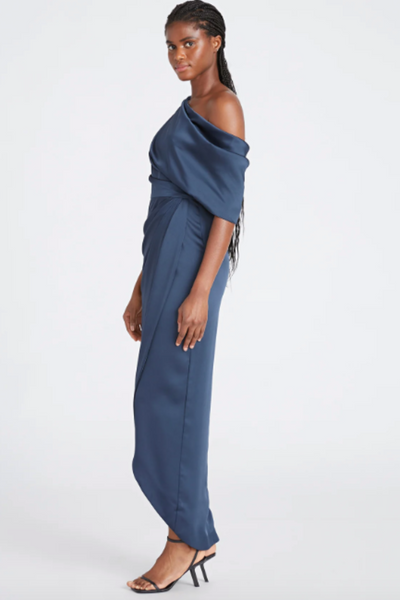 Rayna One Shoulder Draped Dress in Blue by Theia Couture - RENTAL
