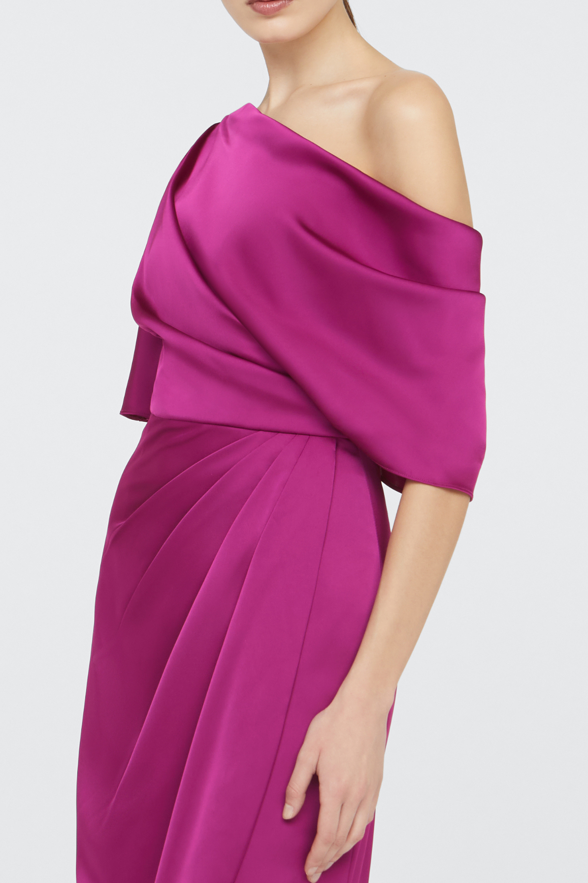 Rayna One Shoulder Draped Dress in Magenta by Theia Couture - RENTAL