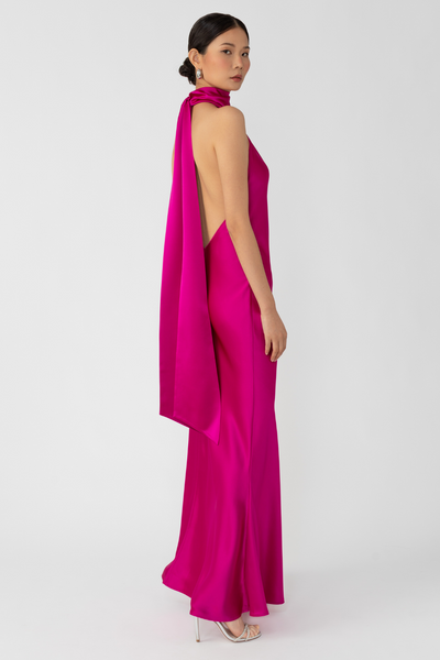Penelope Satin Gown in Magenta by Sau Lee - RENTAL