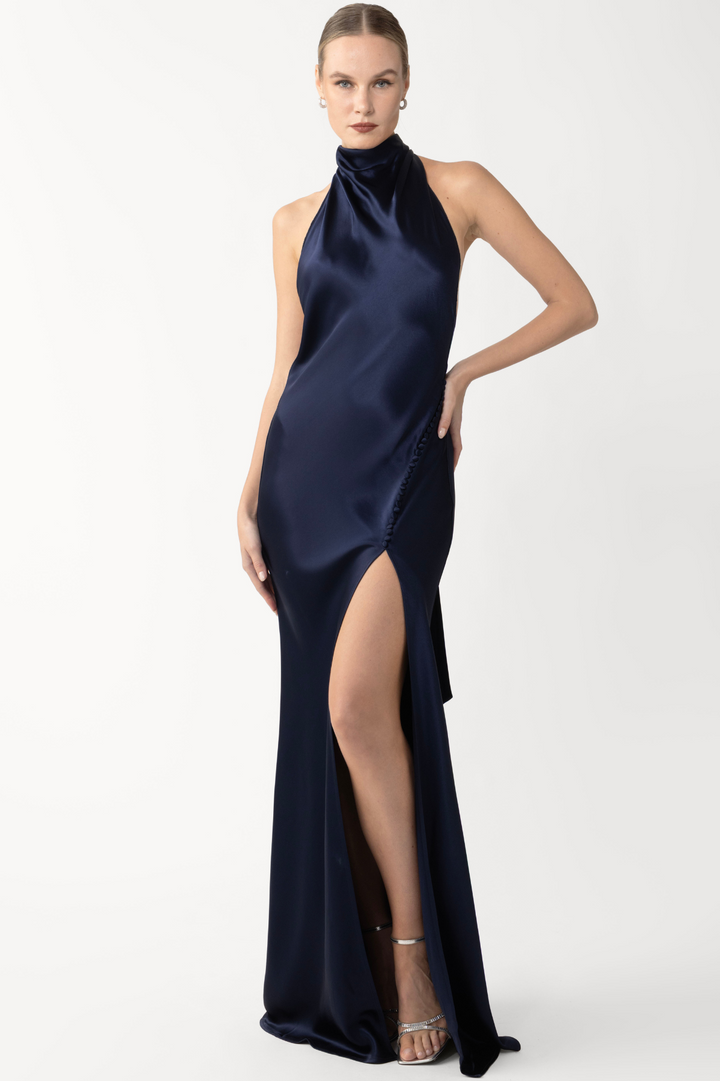 Penelope Satin Gown in Navy (Petite Length) by Sau Lee - RENTAL