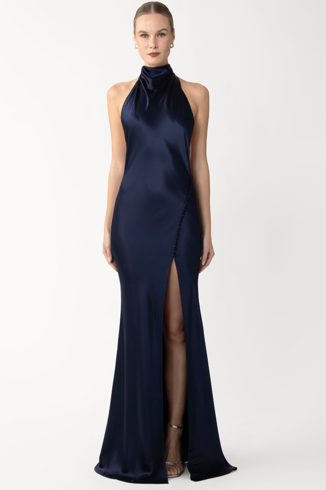 Penelope Satin Gown in Navy (Petite Length) by Sau Lee - RENTAL