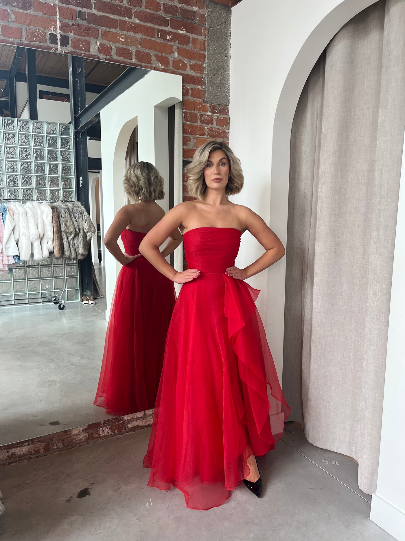 Teresa Organza Gown in Poppy by Theia Couture - RENTAL