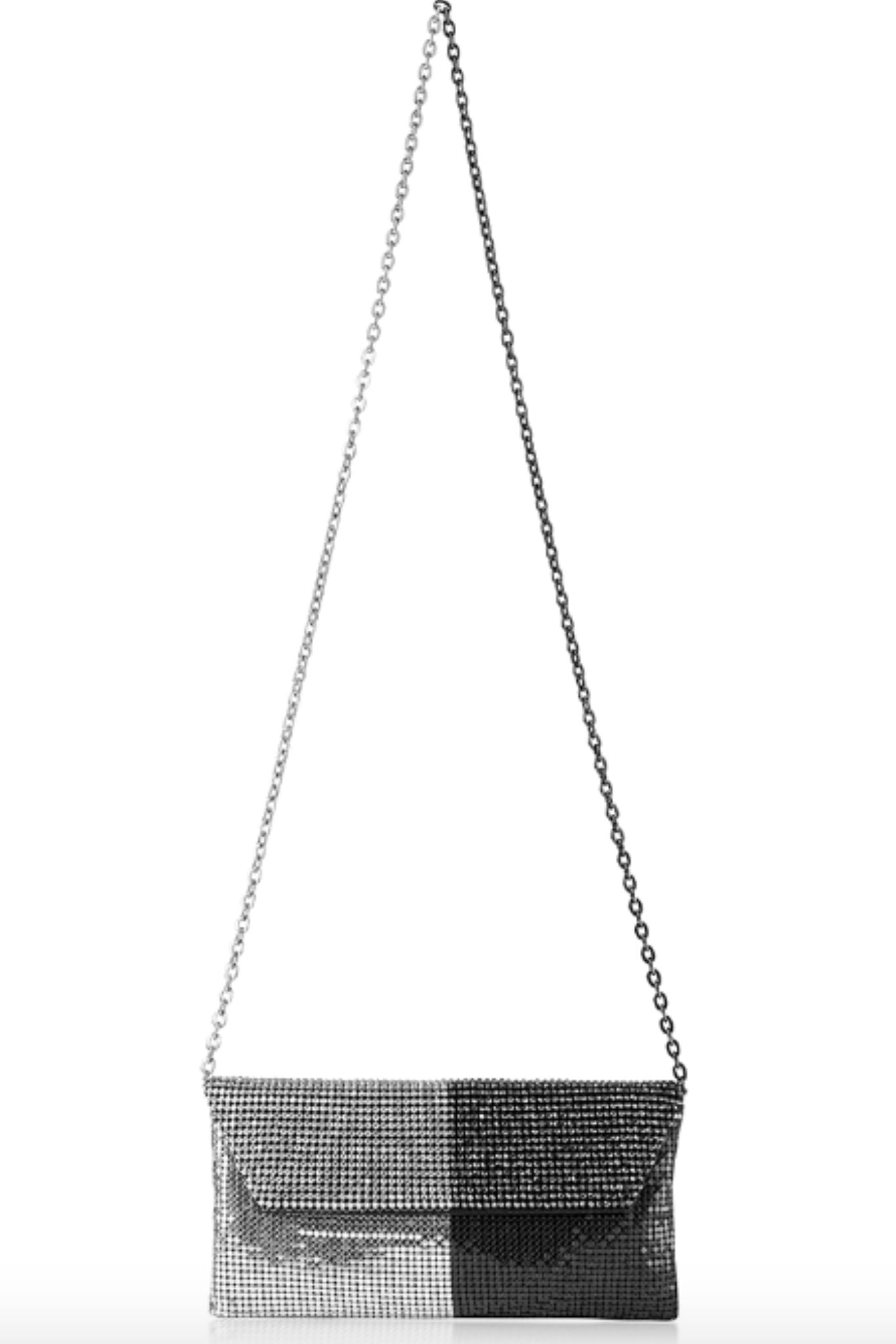 Anya Two-Tone Duet Clutch in Silver and Black by Whiting and Davis - RENTAL