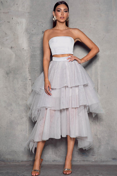 Araceli Tulle Two Piece in Silver by Elle Zeitoune - RENTAL