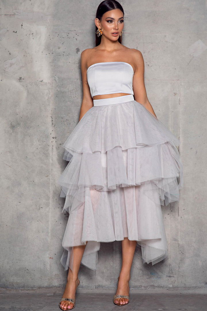 Araceli Tulle Two Piece in Silver by Elle Zeitoune - RENTAL