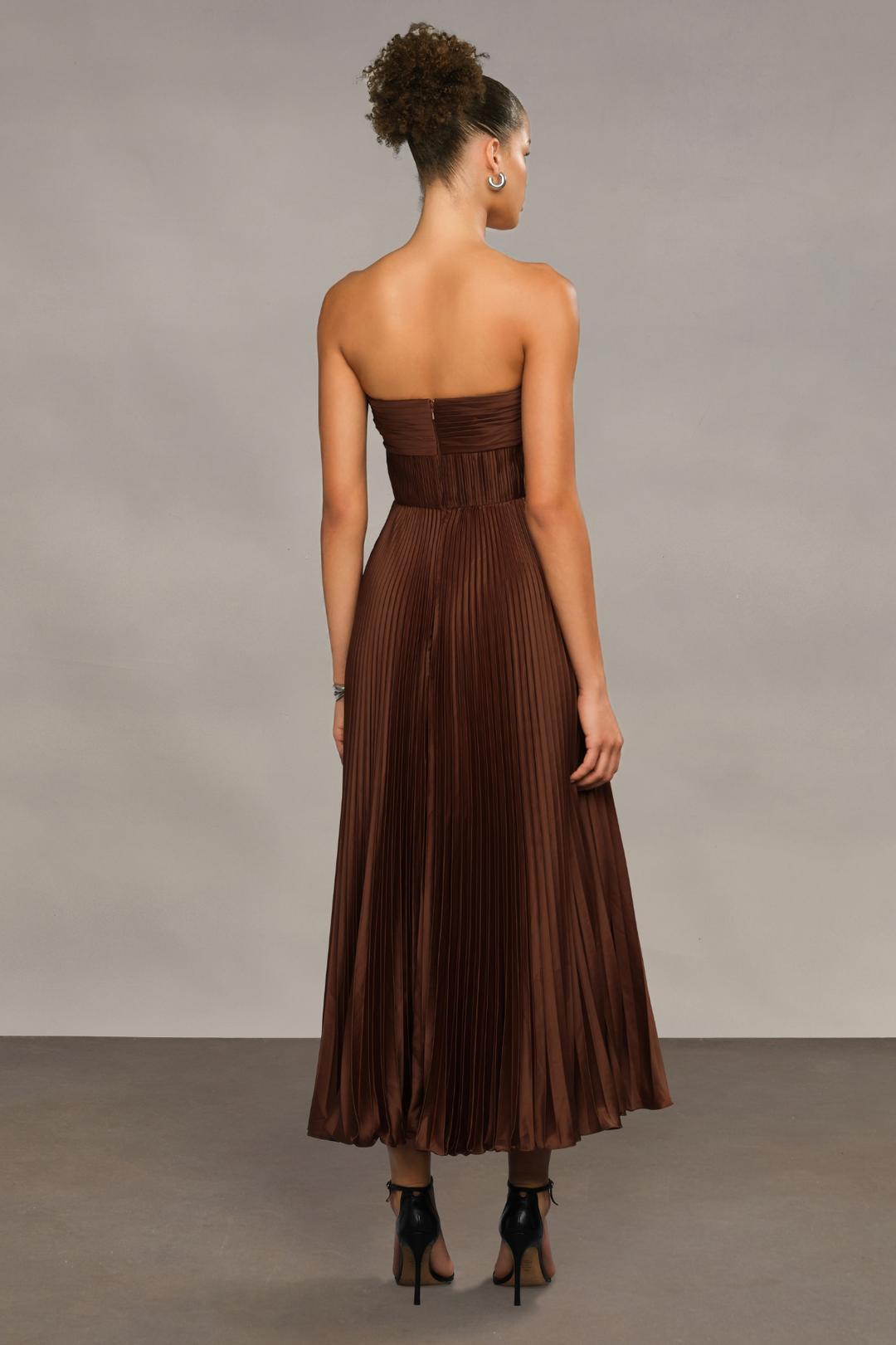 Belle Pleated Strapless Dress in Nutmeg by AMUR - RENTAL The Fitzroy Belle Pleated Strapless Dress in Nutmeg by AMUR - RENTAL The Fitzroy