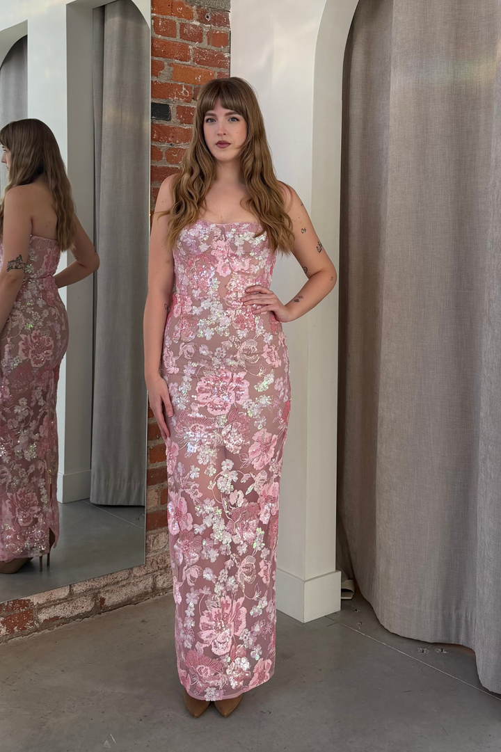 Capri Sequin Strapless Maxi Dress by Bronx and Banco