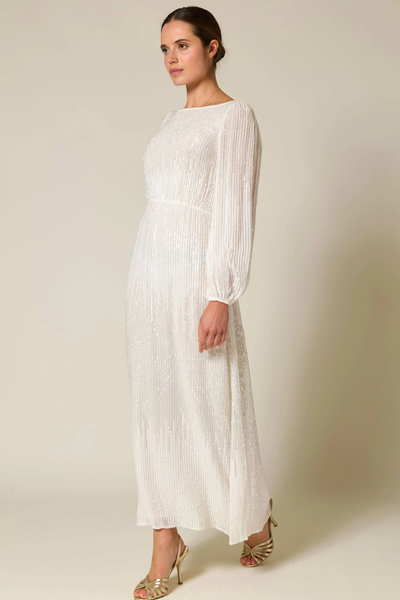 Coco Sequin Midi Dress in Ivory by Rixo London - RENTAL