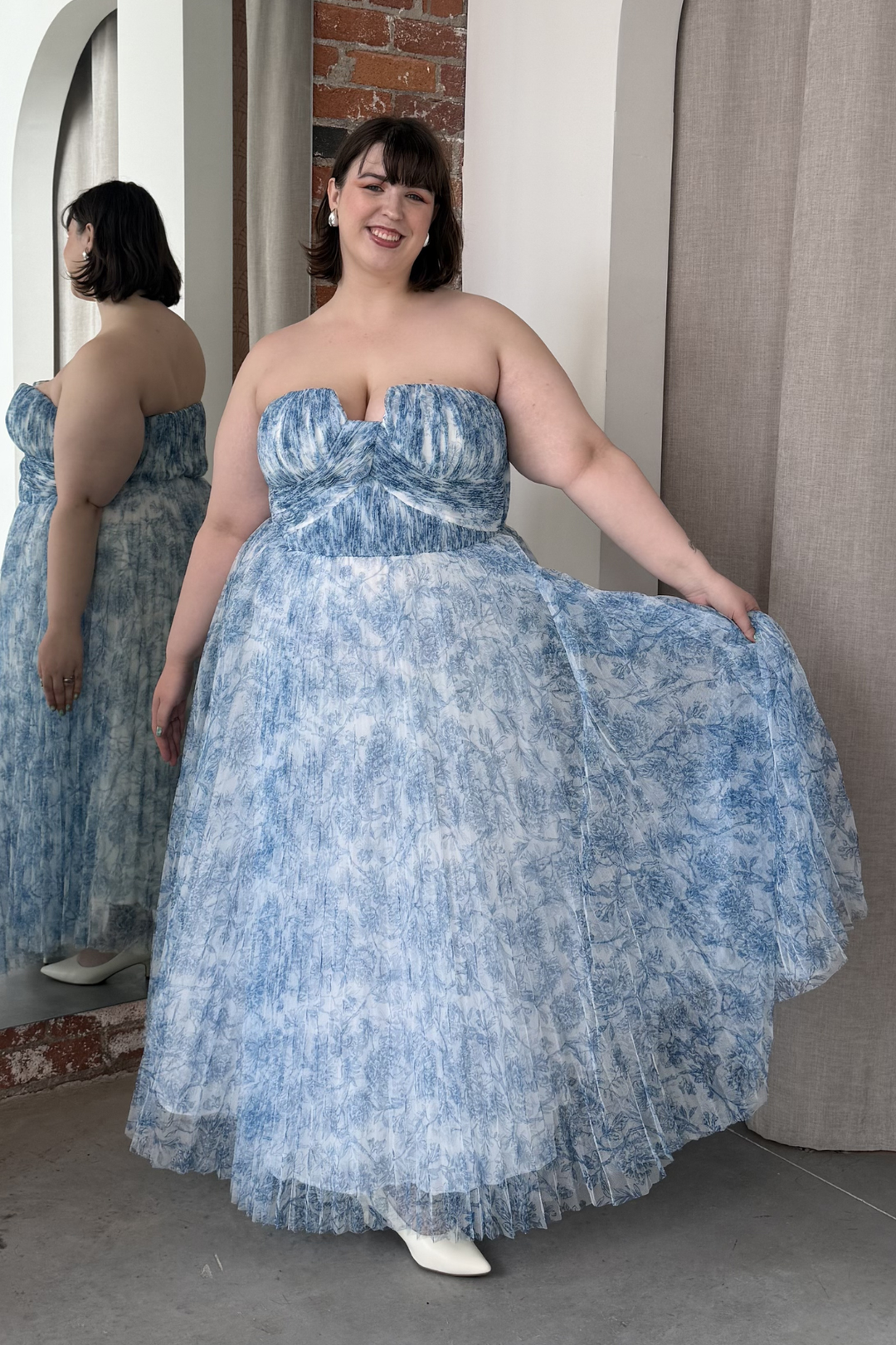 hutch corene strapless floral tulle a-line midi dress Georgia in by line tulle silhouette for added volume Hutch Corene Tulle Gown |