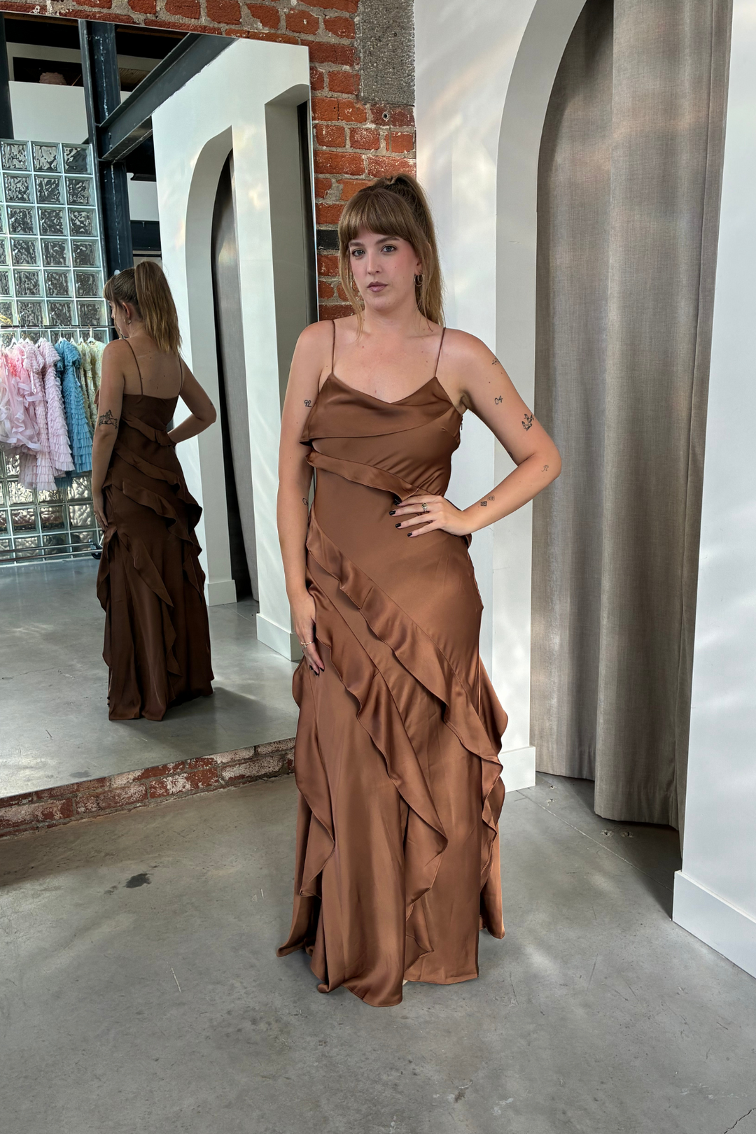 Ellen Ruffle Gown by AMUR - RENTAL – The Fitzroy