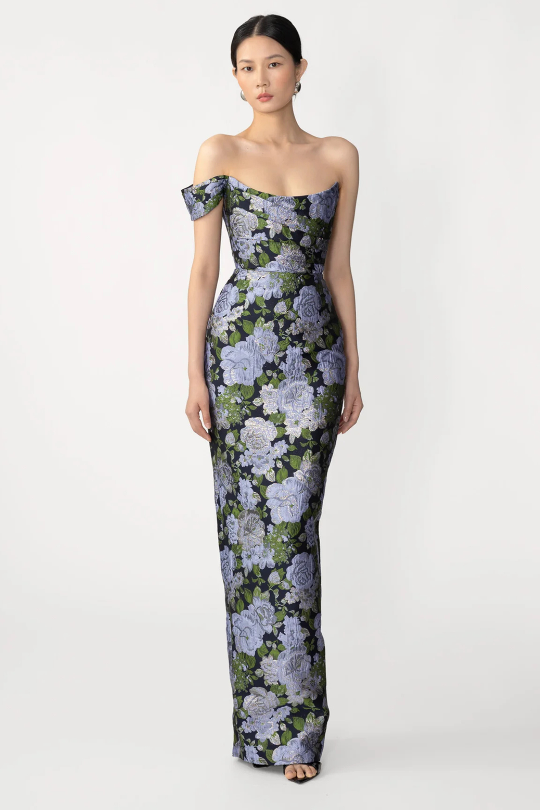 Jackson Jacquard Gown in Blue Floral by Sau Lee - RENTAL – The Fitzroy