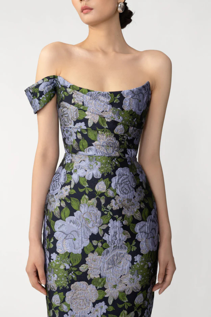 Jackson Jacquard Gown in Blue Floral by Sau Lee - RENTAL – The Fitzroy