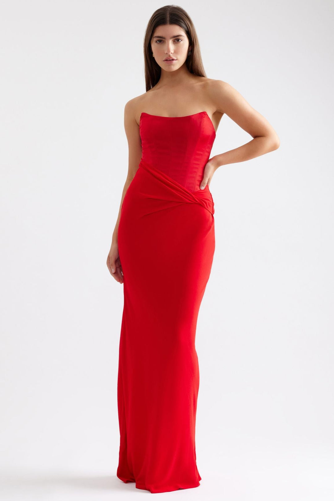 strapless open back dress Elora Dress in Red by Lexi