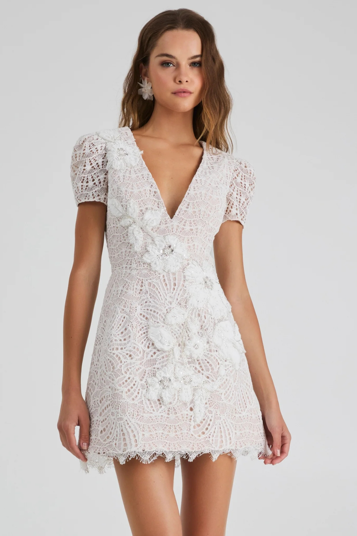 lilou embroidered dress Floral Applique Shift Dress Long Sleeve Black
