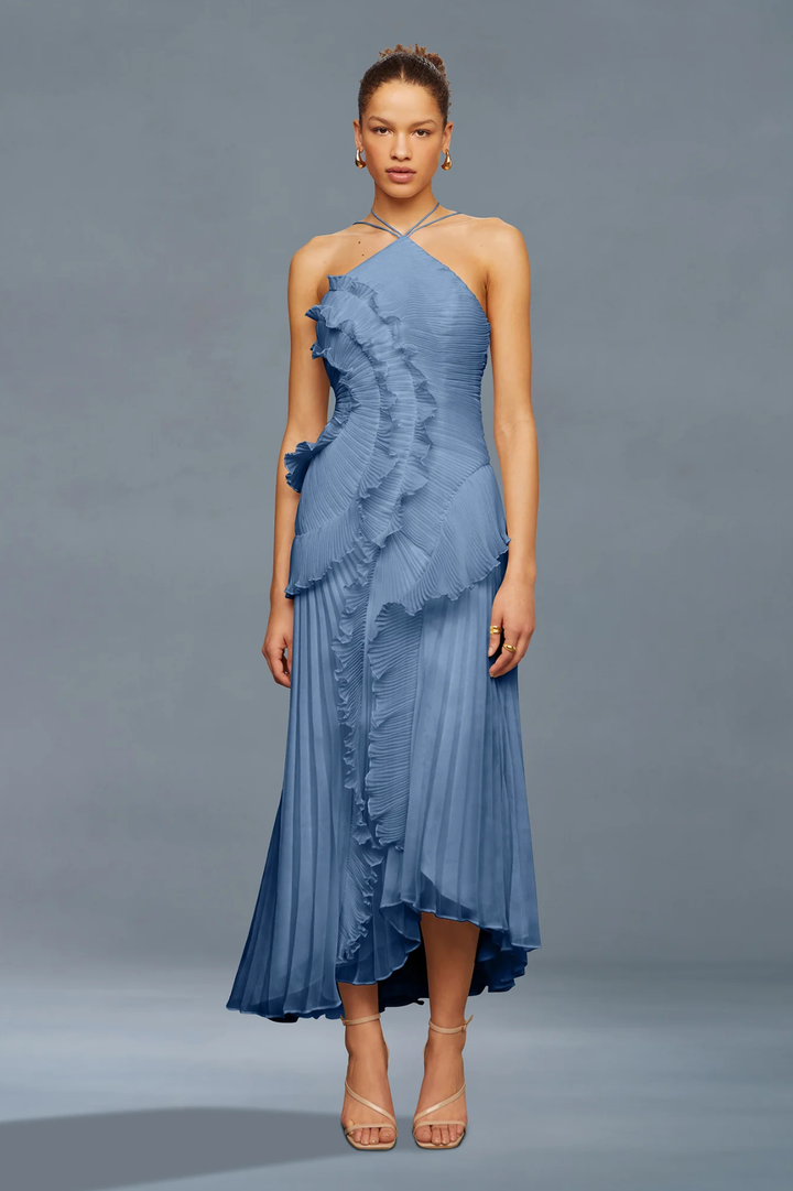 Lorelie Halter Gown in Blue by AMUR - RENTAL The Fitzroy Lorelie Halter Gown in Blue by AMUR - RENTAL The Fitzroy