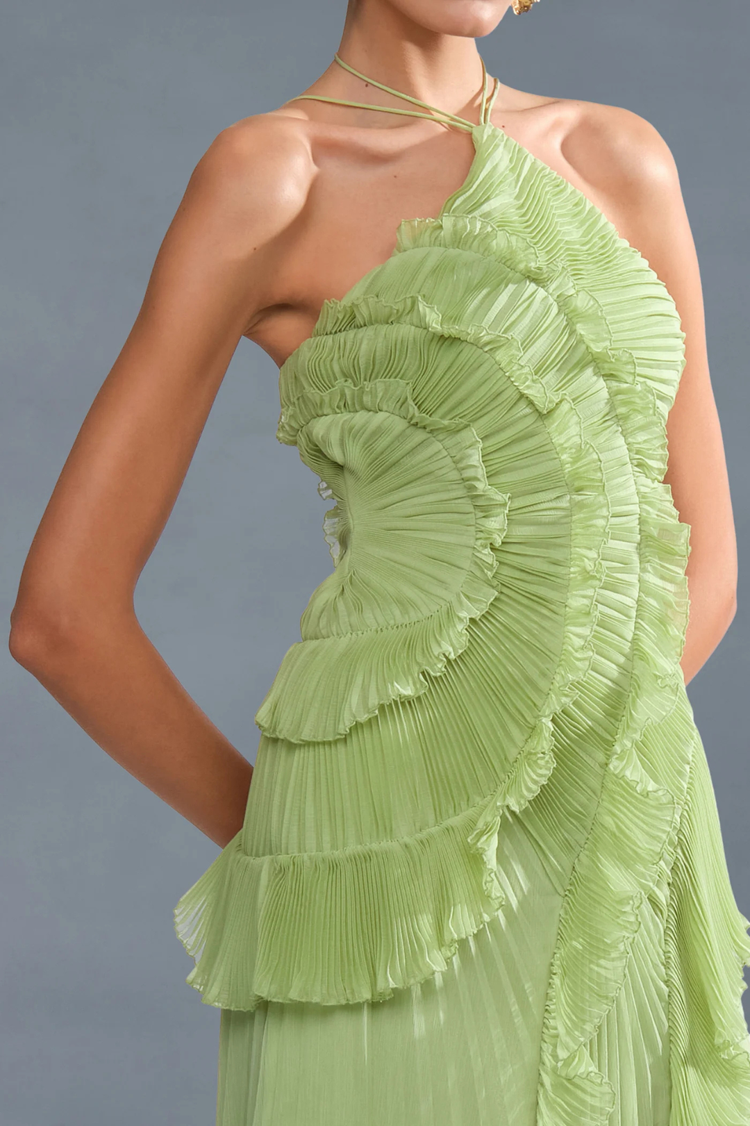 Lorelie Halter Gown in Sage Green by AMUR - RENTAL  The Fitzroy