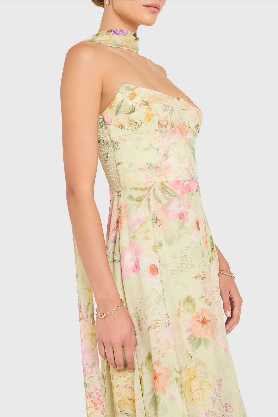monterey strapless chiffon handkerchief dress Strapless Midi Monterey Dress With Scarf in Baby Blue Chiffon | XS
