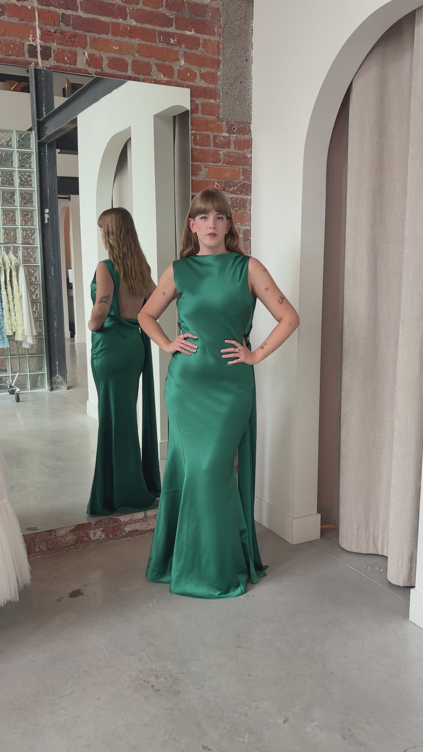 Callie Satin Gown in Emerald by Sau Lee - RENTAL