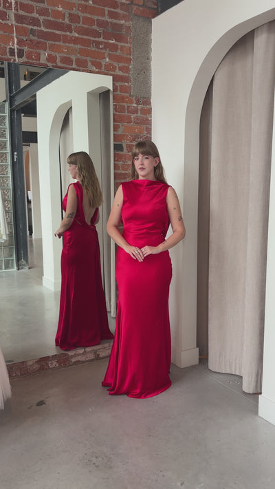 Callie Satin Gown in Red by Sau Lee - RENTAL
