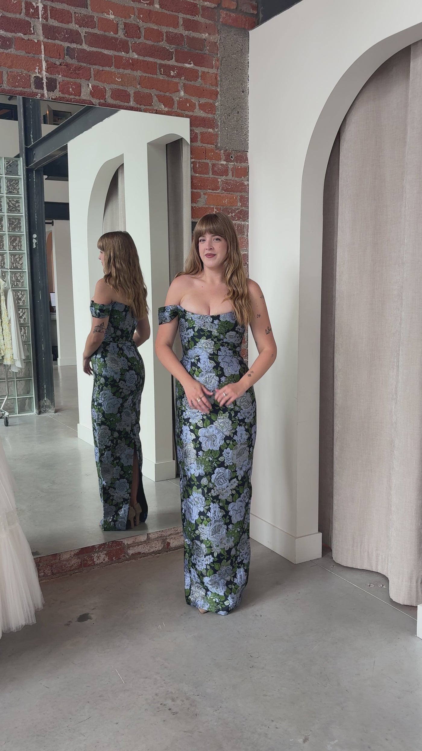 Jackson Jacquard Gown in Blue Floral by Sau Lee - RENTAL