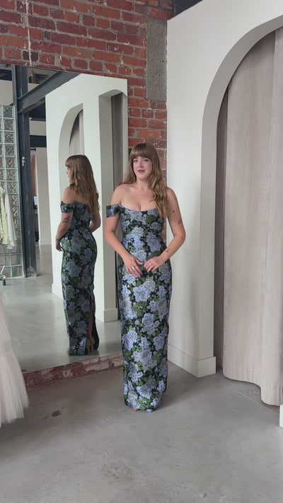 Jackson Jacquard Gown in Blue Floral by Sau Lee - RENTAL