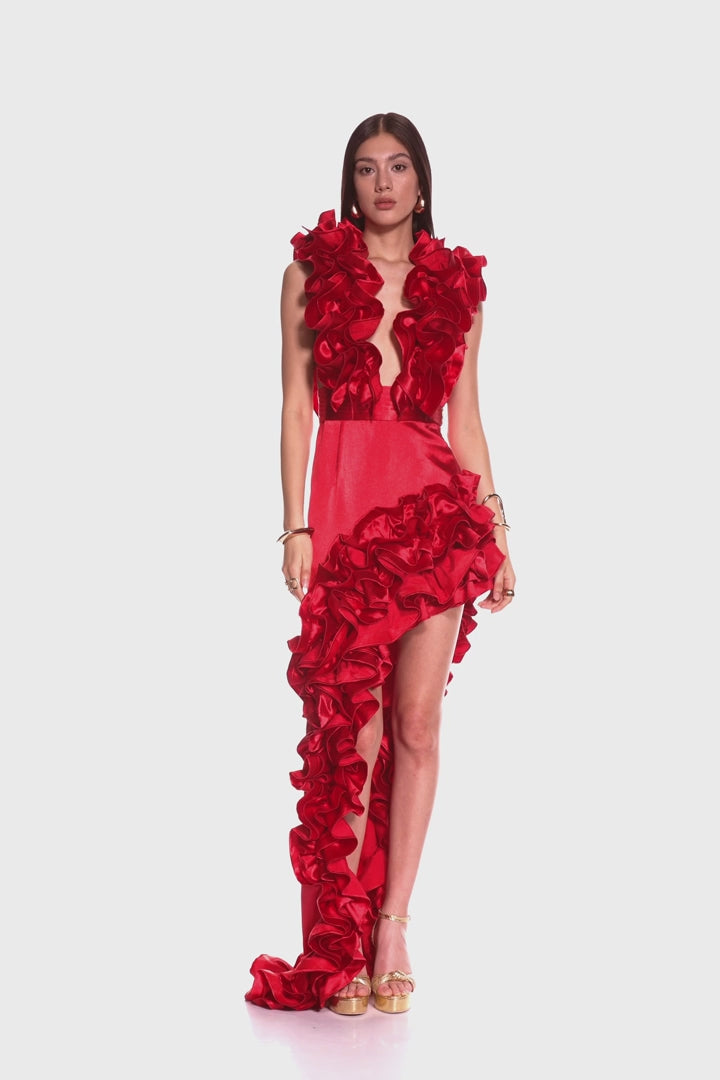 Aurora Red Ruffle Gown by Bronx and Banco The Fitzroy